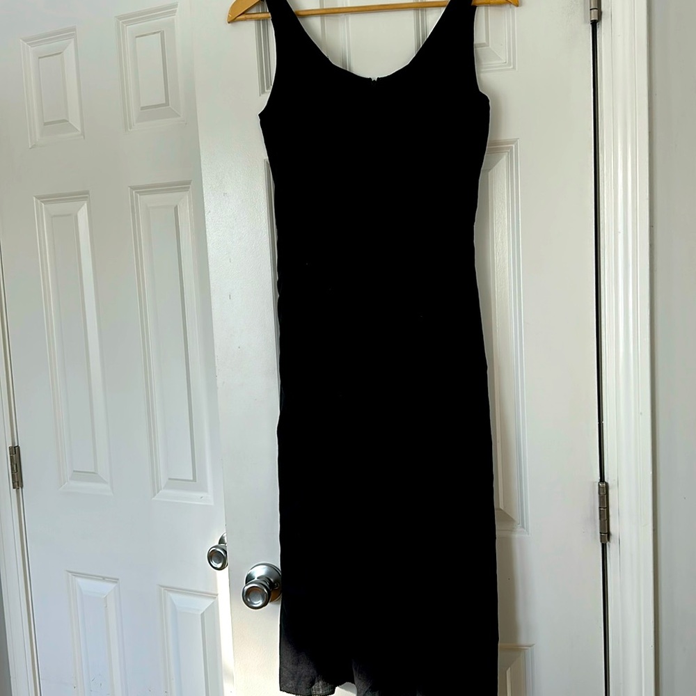 JCREW. mid length black linen dress